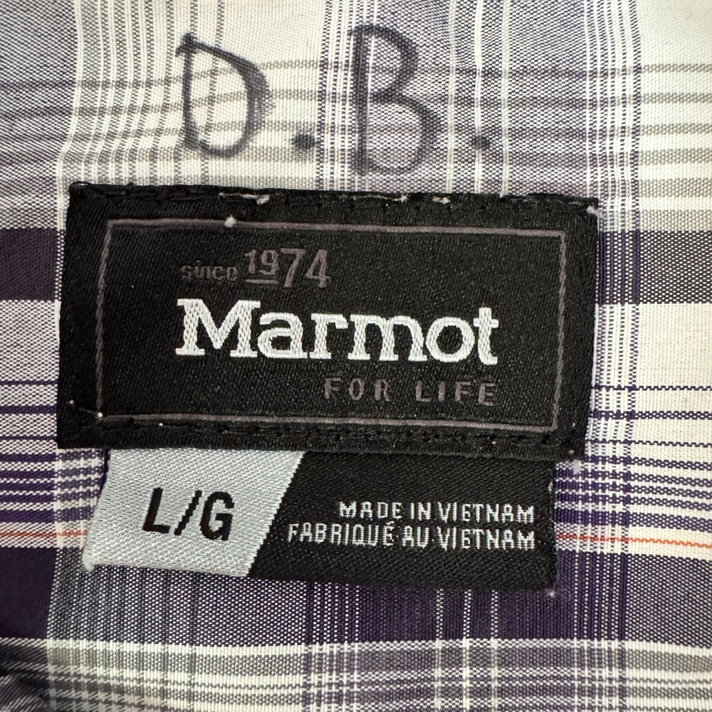 Marmot Plaid Button Down Shirt L Purple Gray Hiking Gorpcore Outdoor Tech Camp - Picture 5 of 6